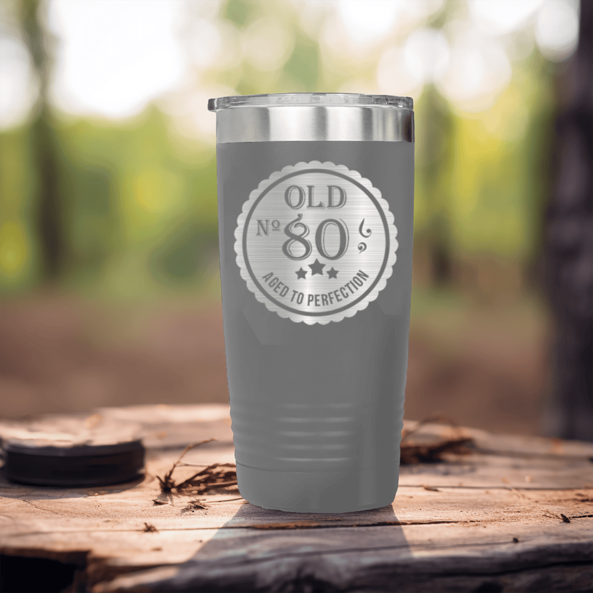 Grey Birthday Tumbler With Eighty Aged To Perfection Design