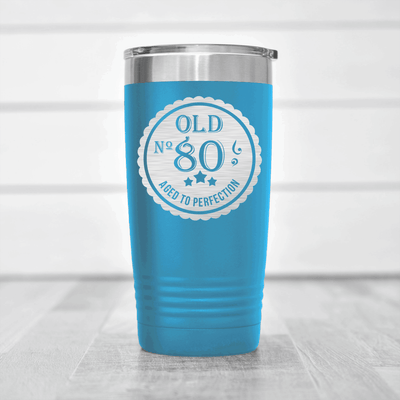 Light Blue Birthday Tumbler With Eighty Aged To Perfection Design