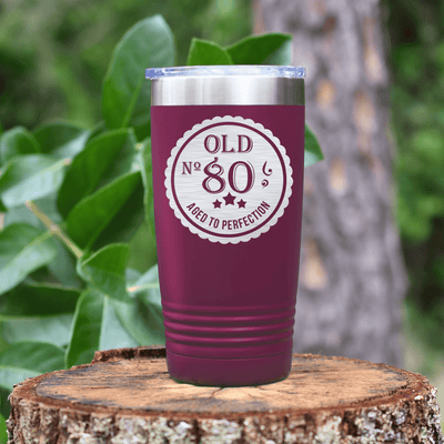 Maroon Birthday Tumbler With Eighty Aged To Perfection Design