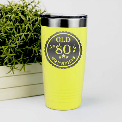 Yellow Birthday Tumbler With Eighty Aged To Perfection Design