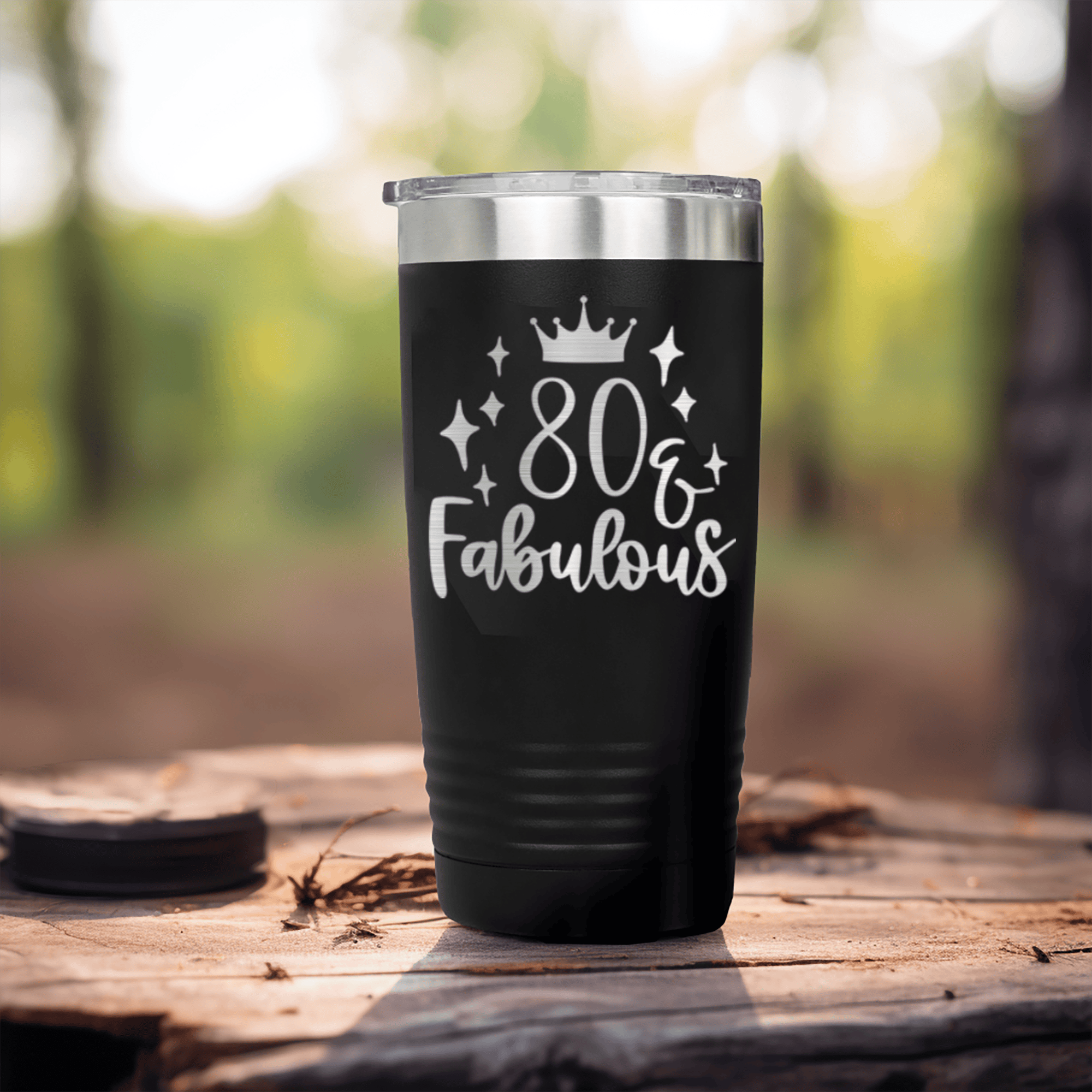 Black Birthday Tumbler With Eighty And Fabulous Design