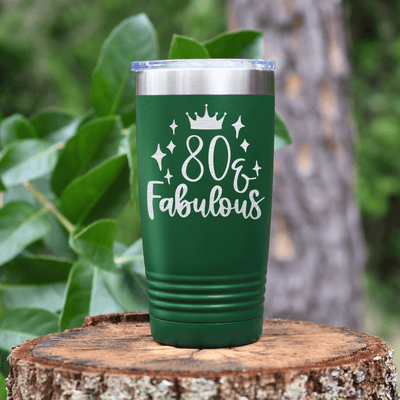 Green Birthday Tumbler With Eighty And Fabulous Design