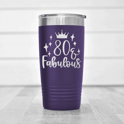 Purple Birthday Tumbler With Eighty And Fabulous Design