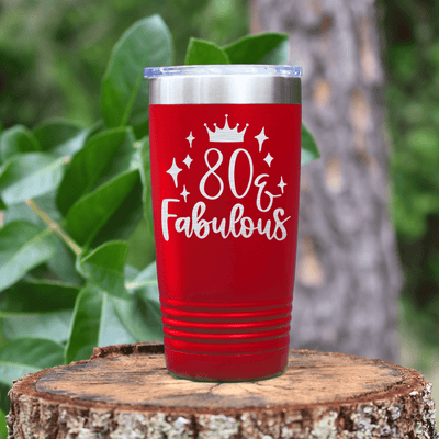 Red Birthday Tumbler With Eighty And Fabulous Design