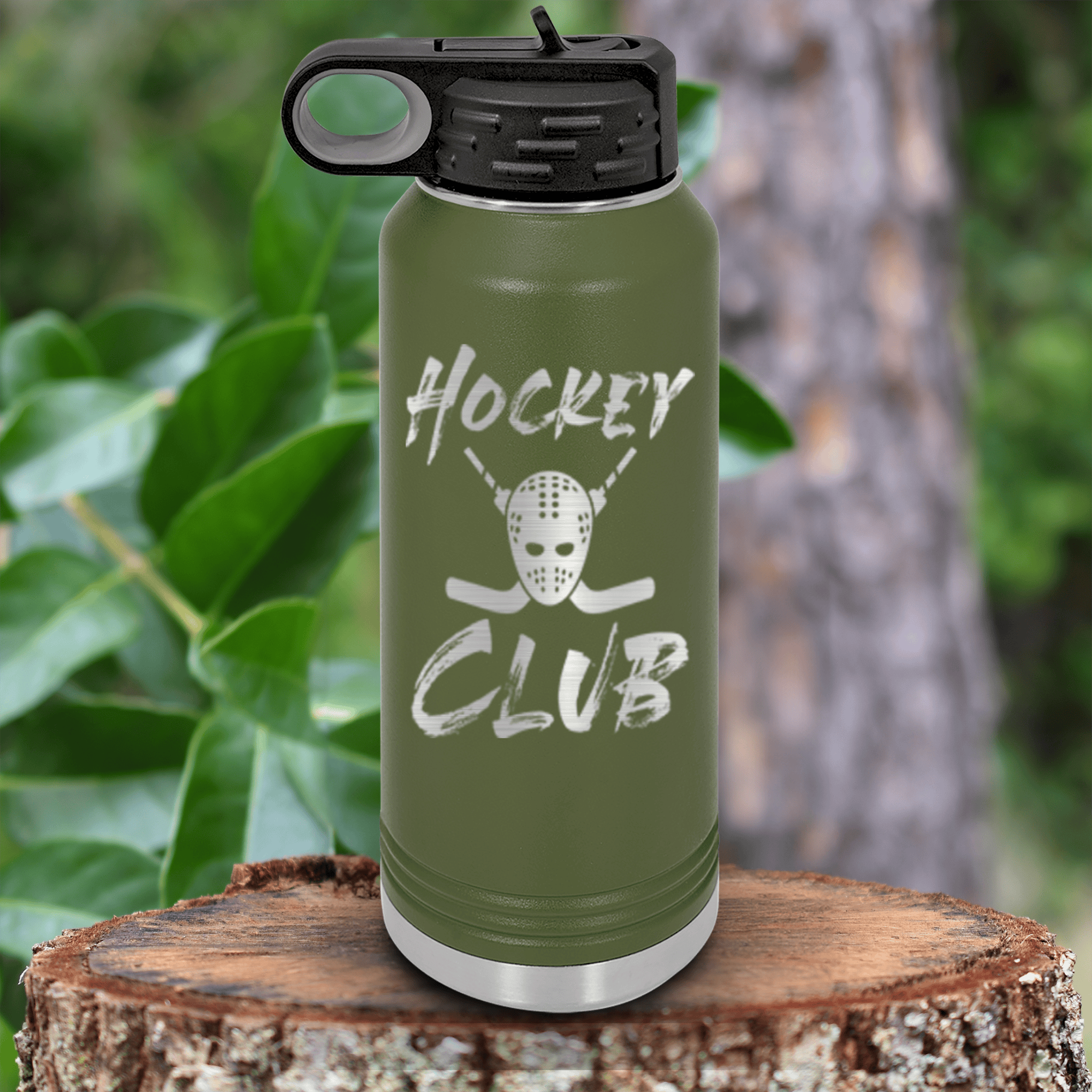 Military Green Hockey Water Bottle With Elite Ice Crew Design