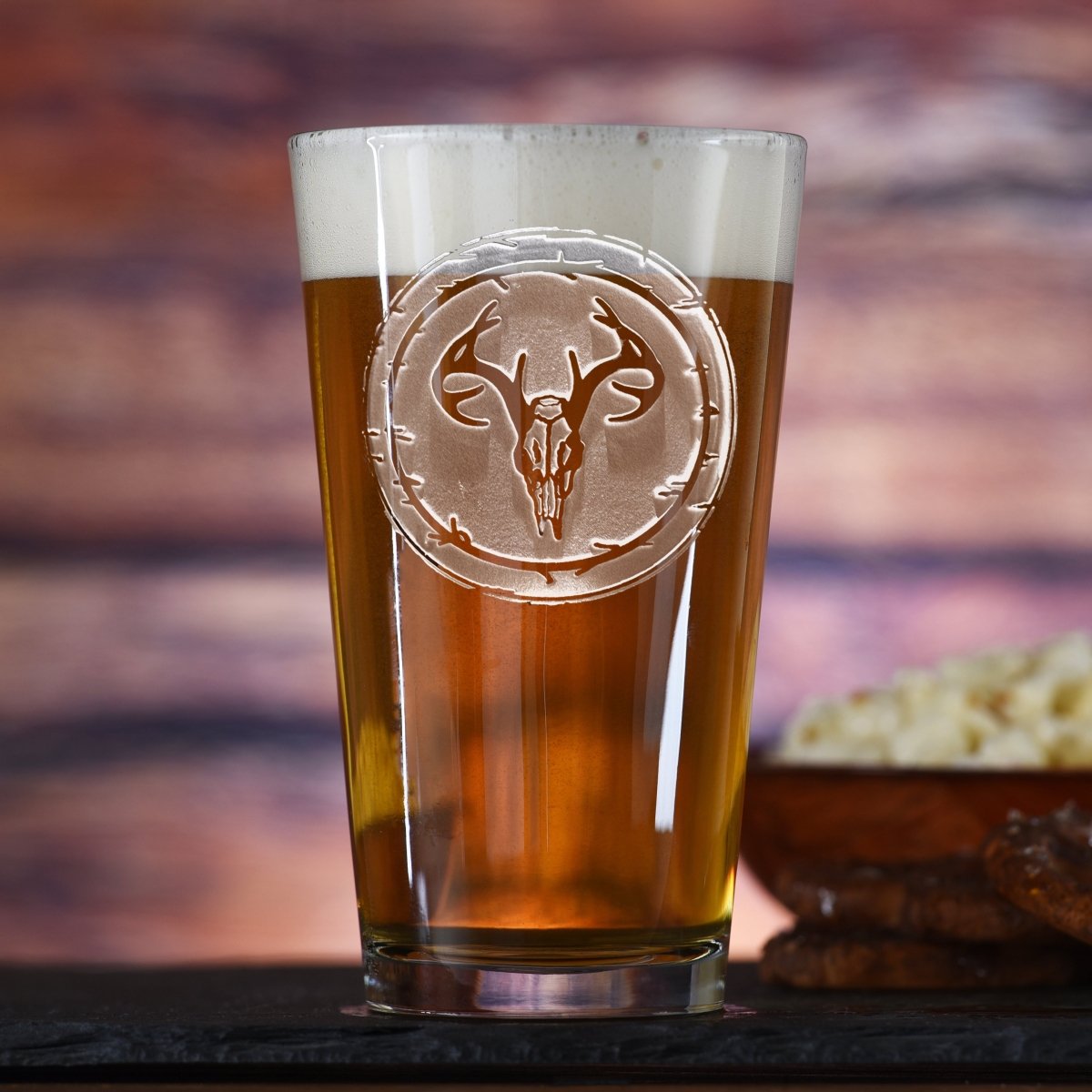 Unique Personalized European Deer Skull Pub Glass Customized pint glass Gifts for Men by Groovy Guy