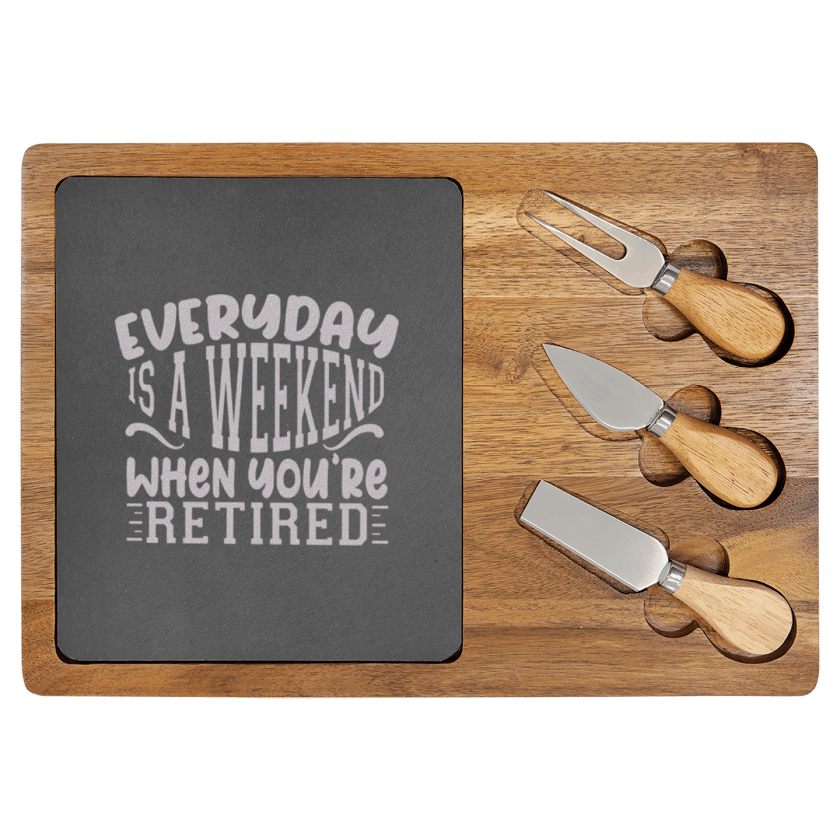 Unique Personalized Every Day Is A Weekend Wood Slate Serving Tray Customized Retirement Serving Boards Gifts for Men by Groovy Guy