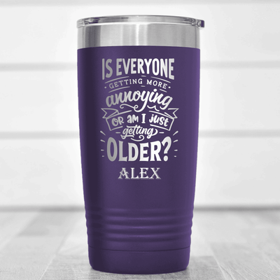 Purple Funny Old Man Tumbler With Everyones Getting Annoying Design