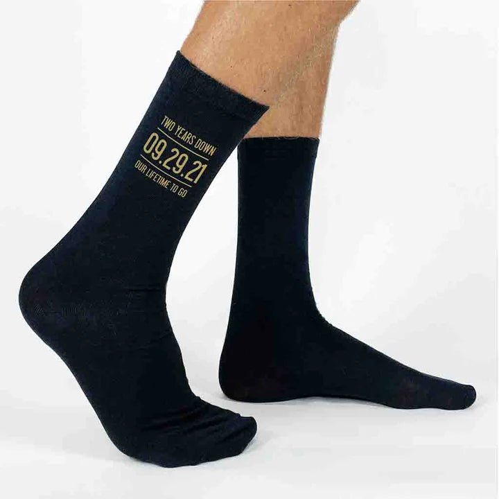 Unique Personalized Two Years Down Our Lifetime To Go Socks Customized Socks Gifts for Men by Groovy Guy