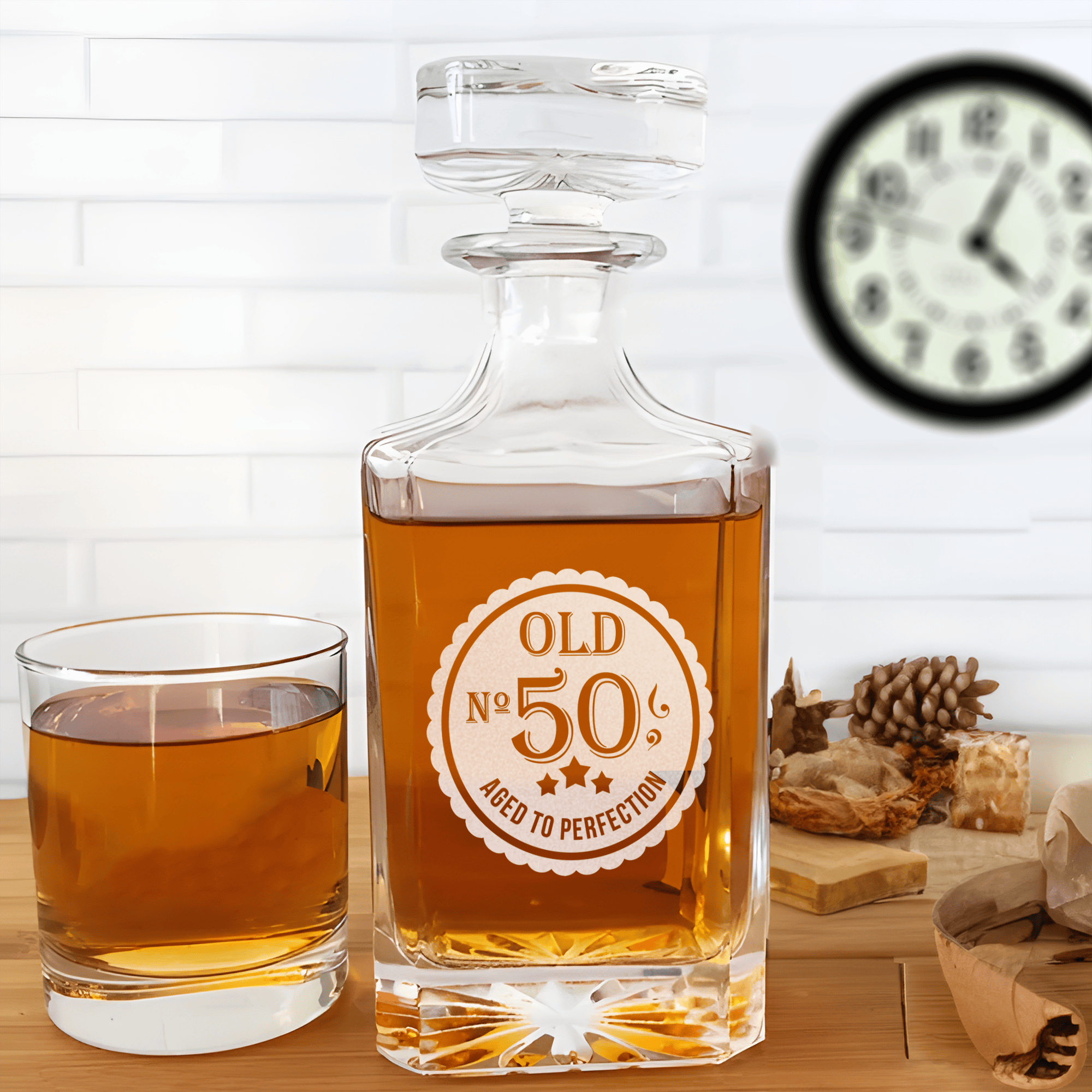 Birthday Whiskey Decanter With Fifty Aged To Perfection Design