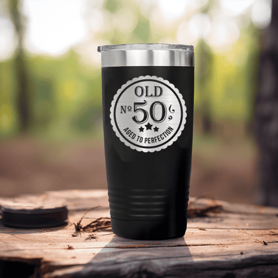 Black Birthday Tumbler With Fifty Aged To Perfection Design