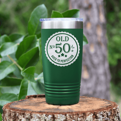 Green Birthday Tumbler With Fifty Aged To Perfection Design