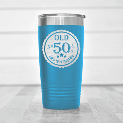 Light Blue Birthday Tumbler With Fifty Aged To Perfection Design