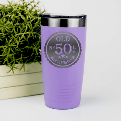 Light Purple Birthday Tumbler With Fifty Aged To Perfection Design