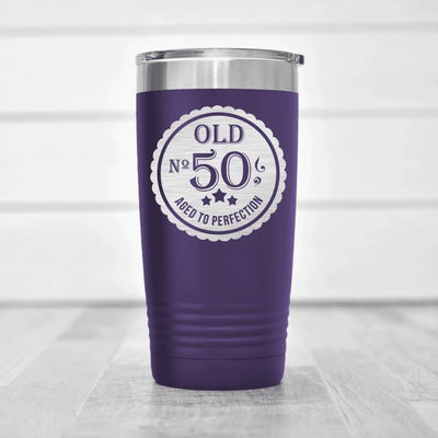 Purple Birthday Tumbler With Fifty Aged To Perfection Design