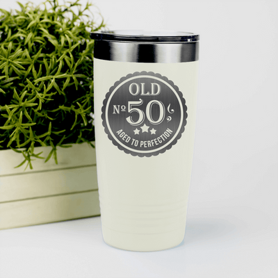 White Birthday Tumbler With Fifty Aged To Perfection Design