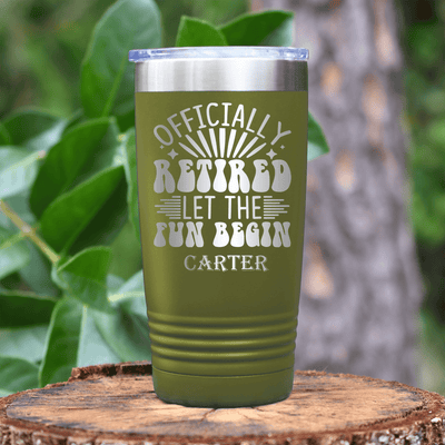 Military Green Retirement Tumbler With Finally Free Design
