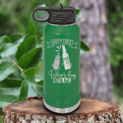 Green Fathers Day Water Bottle With First Fathers Day Design