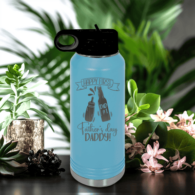 Light Blue Fathers Day Water Bottle With First Fathers Day Design