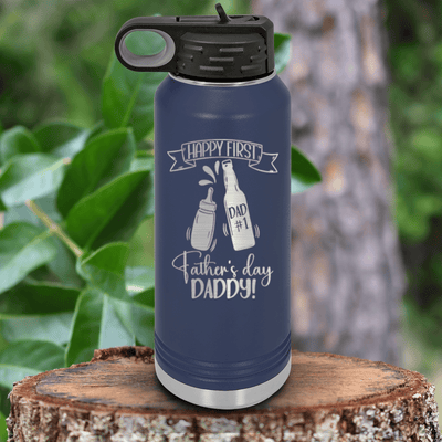 Navy Fathers Day Water Bottle With First Fathers Day Design