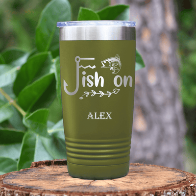 Military Green Fishing Tumbler With Fish On Design