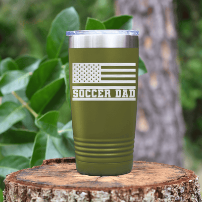 Military Green soccer tumbler Flag Waving Soccer Enthusiast