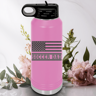 Light Purple Soccer Water Bottle With Flag Waving Soccer Enthusiast Design