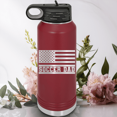 Maroon Soccer Water Bottle With Flag Waving Soccer Enthusiast Design