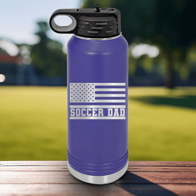 Purple Soccer Water Bottle With Flag Waving Soccer Enthusiast Design