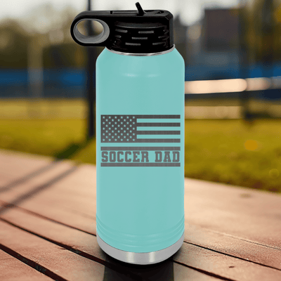 Teal Soccer Water Bottle With Flag Waving Soccer Enthusiast Design