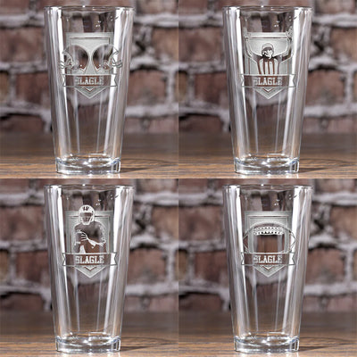 Football Fan Gift Pint Glass Set | 16 oz Four Pint Beer Glass Set