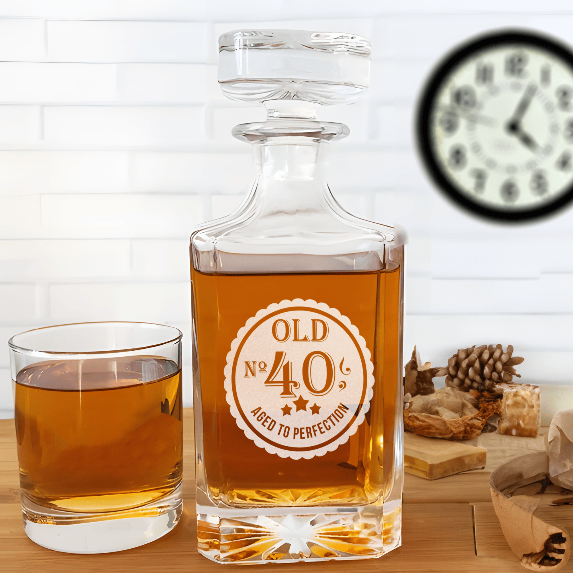 Birthday Whiskey Decanter With Fourty Aged To Perfection Design
