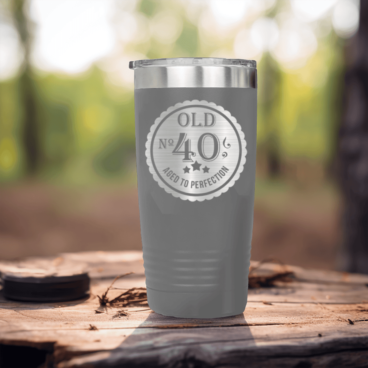 Grey Birthday Tumbler With Fourty Aged To Perfection Design
