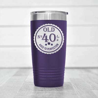 Purple Birthday Tumbler With Fourty Aged To Perfection Design