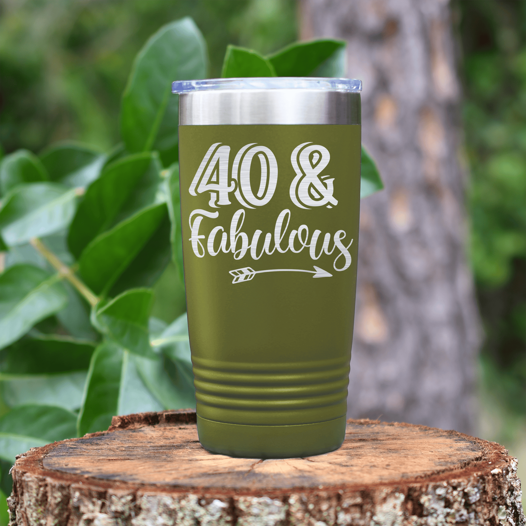 Military Green Birthday Tumbler With Fourty And Fabulous Design