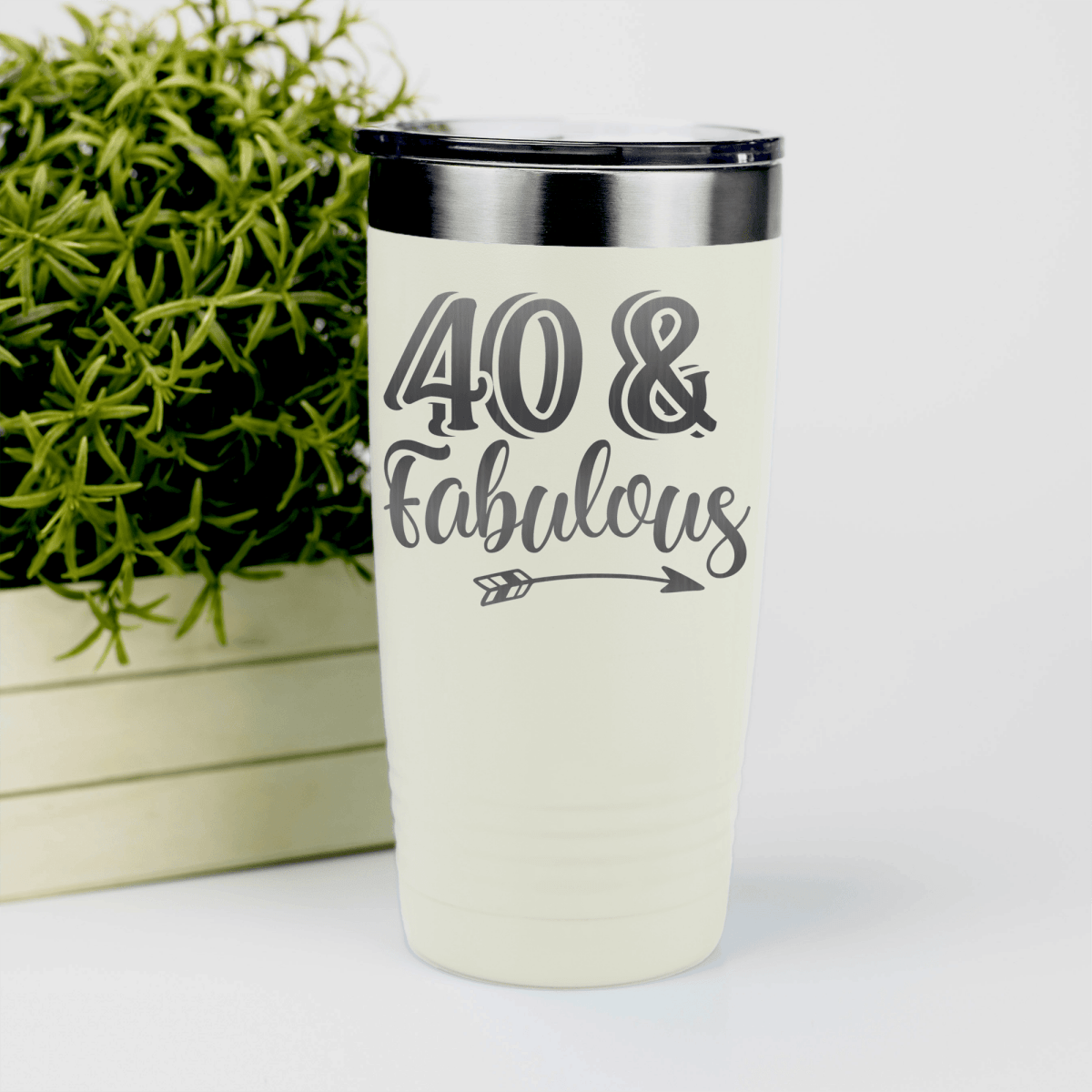 White Birthday Tumbler With Fourty And Fabulous Design