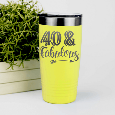 Yellow Birthday Tumbler With Fourty And Fabulous Design