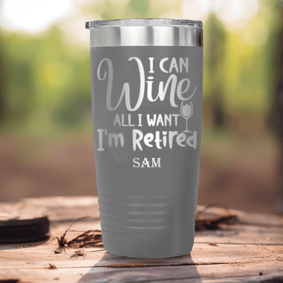 Grey Retirement Tumbler With Free To Wine Design