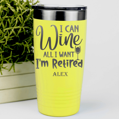 Yellow Retirement Tumbler With Free To Wine Design