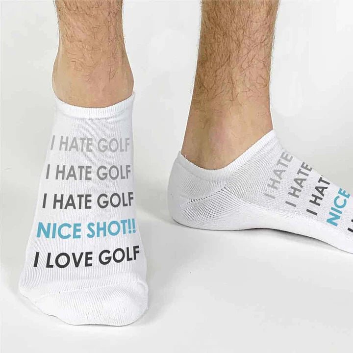 Unique Personalized Love/Hate Golf No - Show Socks Customized Socks Gifts for Men by Groovy Guy
