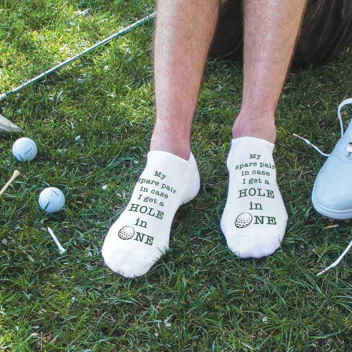 Unique Personalized Hole in One Golf No Show Socks for Men Customized Socks Gifts for Men by Groovy Guy
