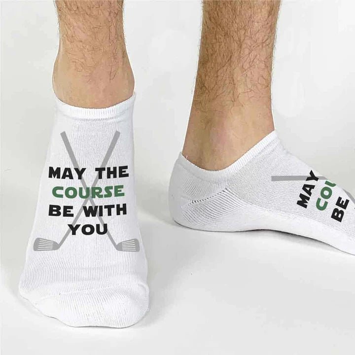 Unique Personalized May The Course Be With You Socks Customized Socks Gifts for Men by Groovy Guy