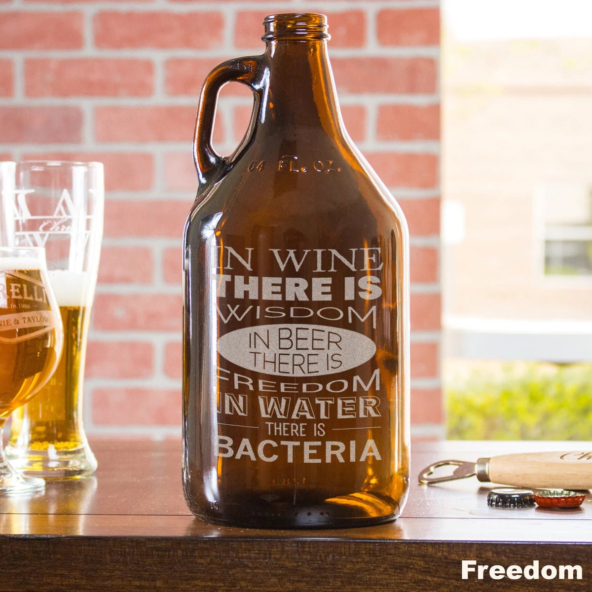 Unique Personalized Engraved Beer Growler - Design: FREEDOM Customized Bar Gifts for Men by Groovy Guy