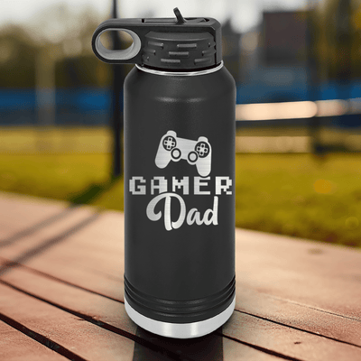 Black Fathers Day Water Bottle With Gamer Dad Design