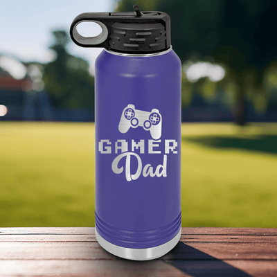 Purple Fathers Day Water Bottle With Gamer Dad Design