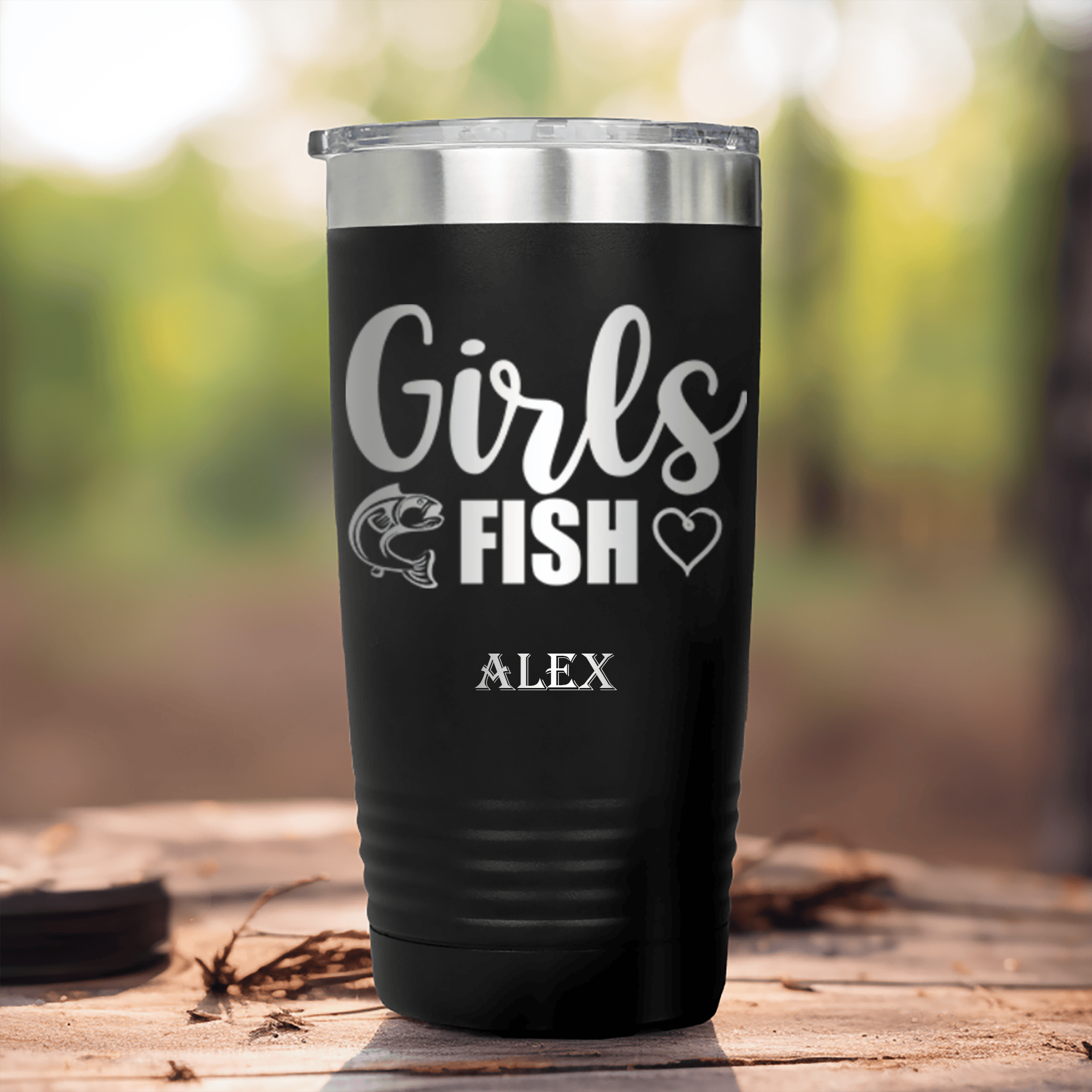 Black Fishing Tumbler With Girls Fish Design