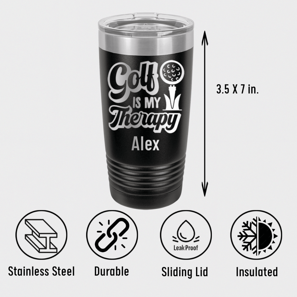 Unique Personalized Golf Is My Therapy Tumbler Customized Golf Tumblers Gifts for Men by Groovy Guy