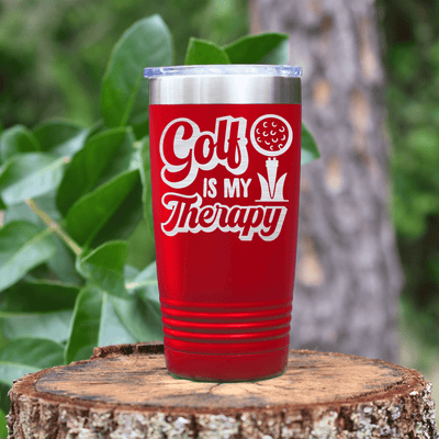 Red golf tumbler Golf Is My Therapy