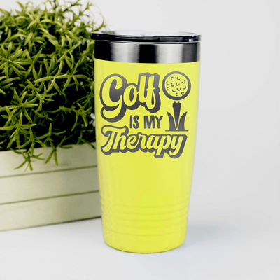 Yellow golf tumbler Golf Is My Therapy