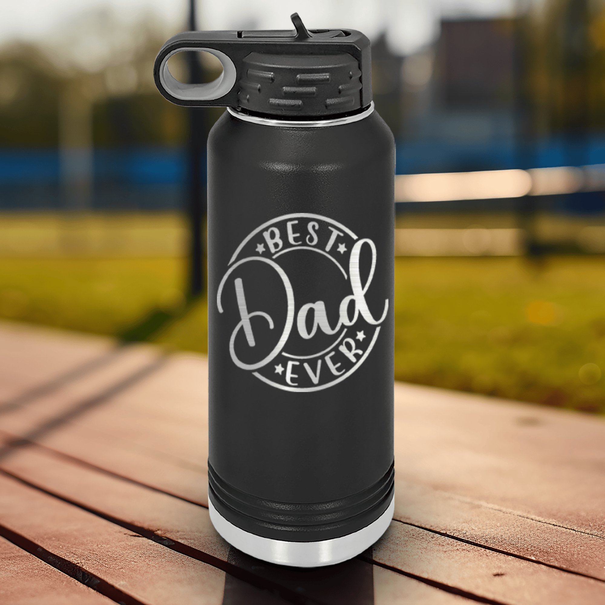 Black Fathers Day Water Bottle With Greatest Dad Design